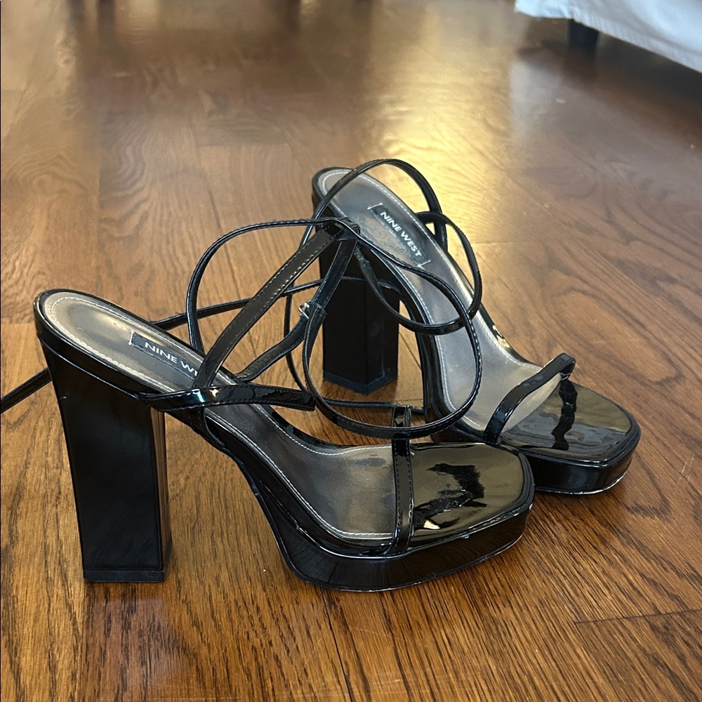 Nine West Glossy Black Platform Heels